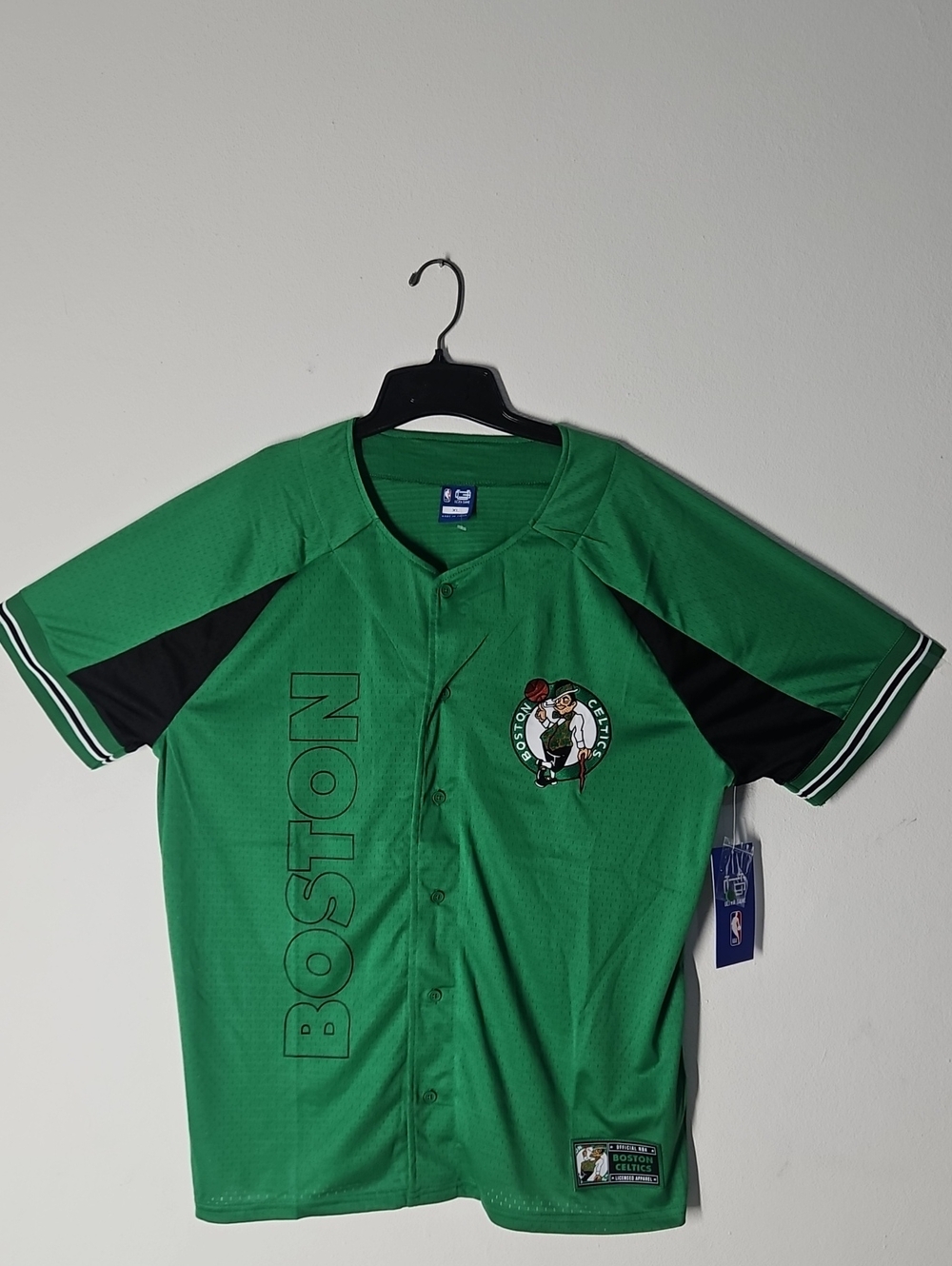 Boston Celtics Green Button-Up Baseball Jersey - NBA Team Apparel Size XL